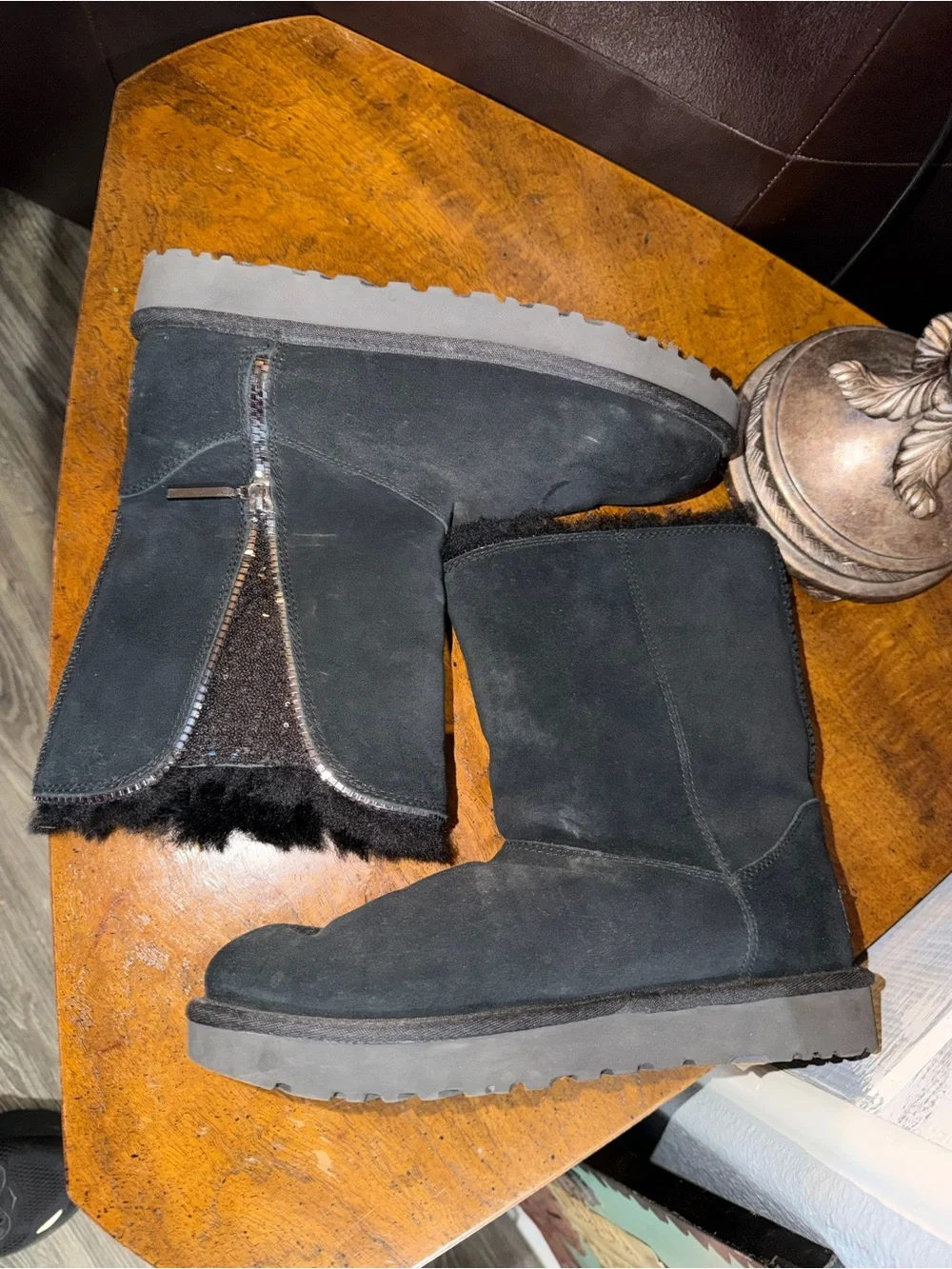 UGG Black Suede Mid-Calf Shearling Boots size 9